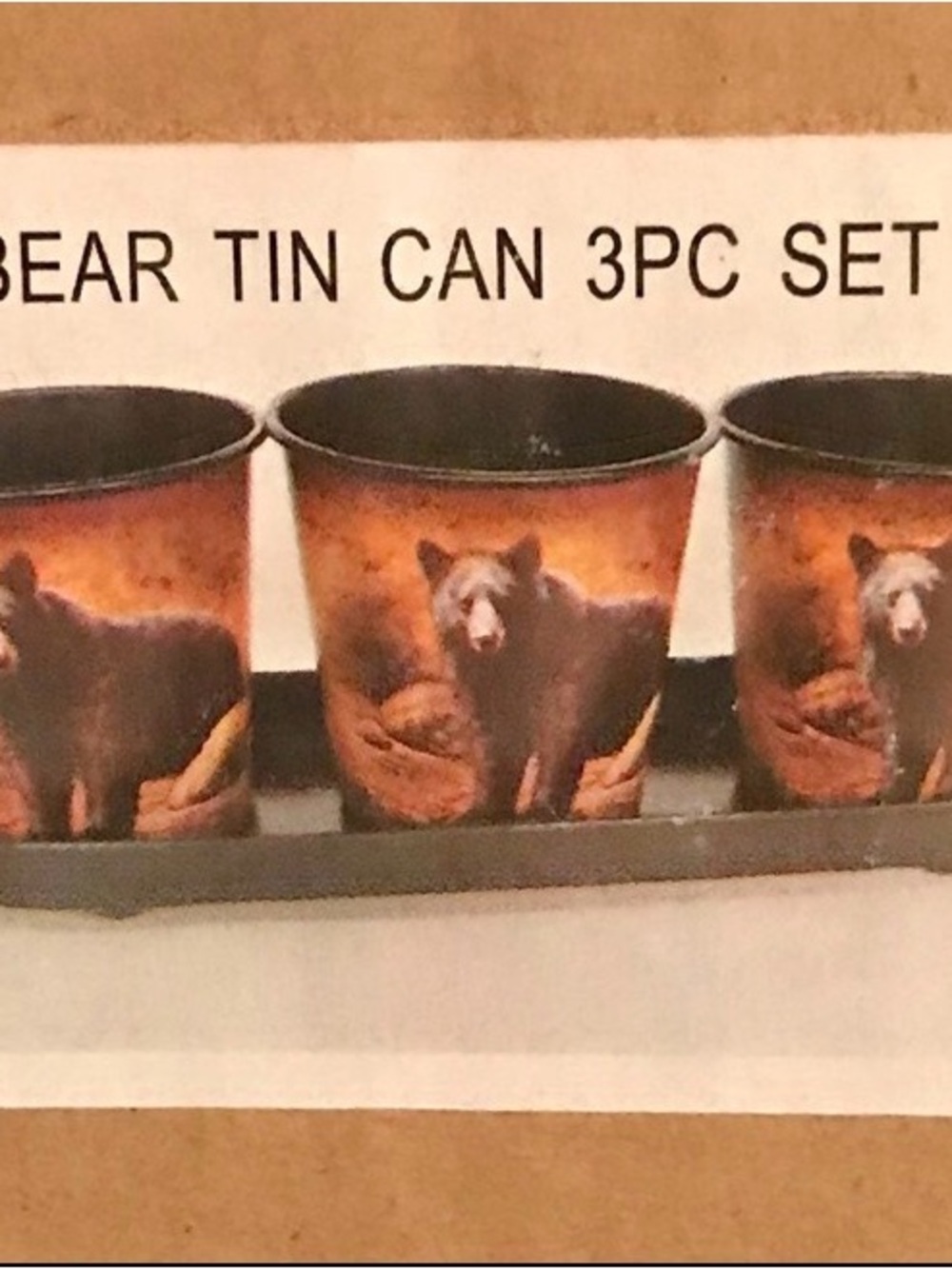 Bear Tin Can 3-Piece Set - Rustic Brown Decor